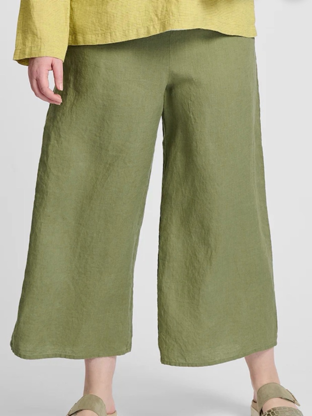 Flax Wide-Leg Linen Pants in Olive Green